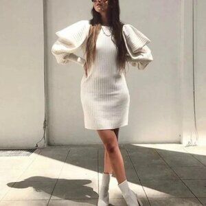 NWT Ted Baker Extreme Sleeve Ribbed Knit Wilowaa Dress in Natural